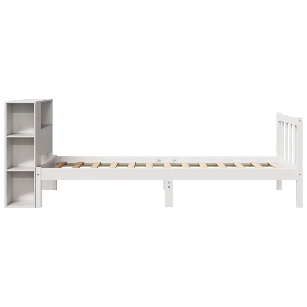 Bed met boekenkast zonder matras grenenhout wit 90x200 cm