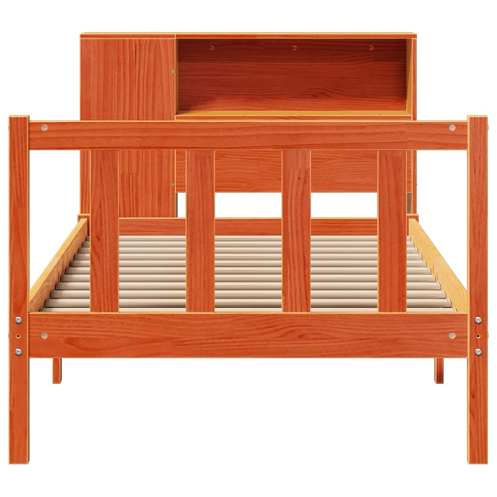 Bed met boekenkast zonder matras grenenhout wasbruin 100x200 cm