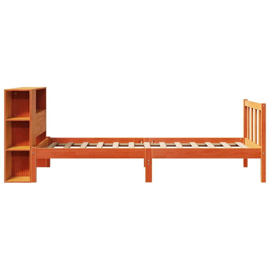 Bed met boekenkast zonder matras grenenhout wasbruin 100x200 cm