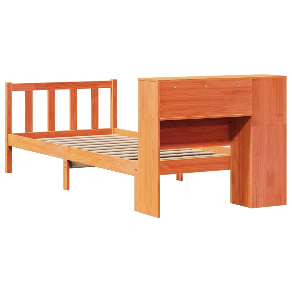 Bed met boekenkast zonder matras grenenhout wasbruin 100x200 cm