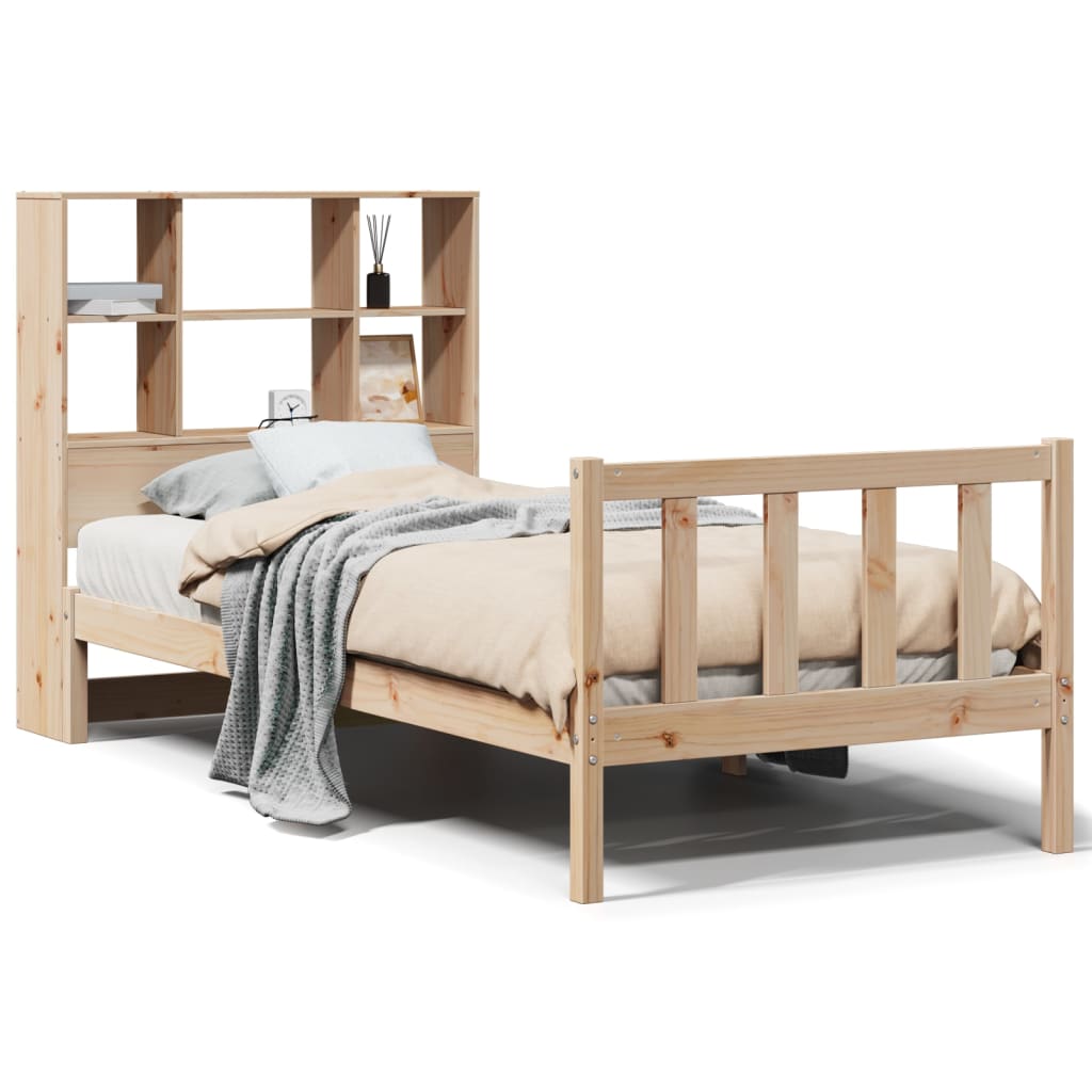 Bed Met Boekenkast Zonder Matras Massief Grenenhout 90 x 190 cm Naturel