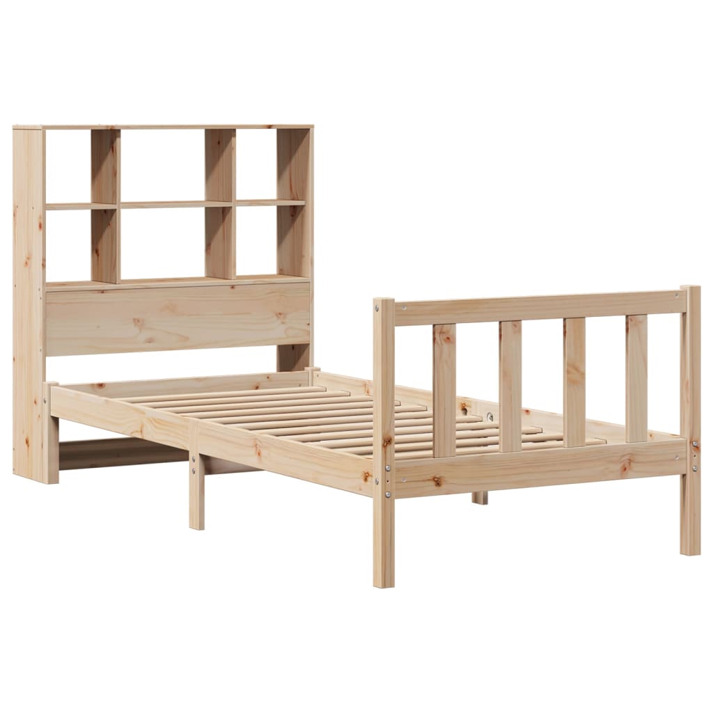 Bed Met Boekenkast Zonder Matras Massief Grenenhout 90 x 190 cm Naturel