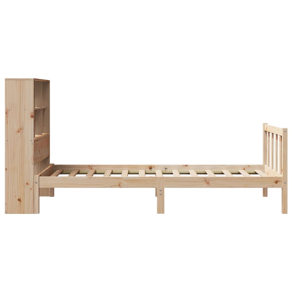 Bed Met Boekenkast Zonder Matras Massief Grenenhout 90 x 190 cm Naturel