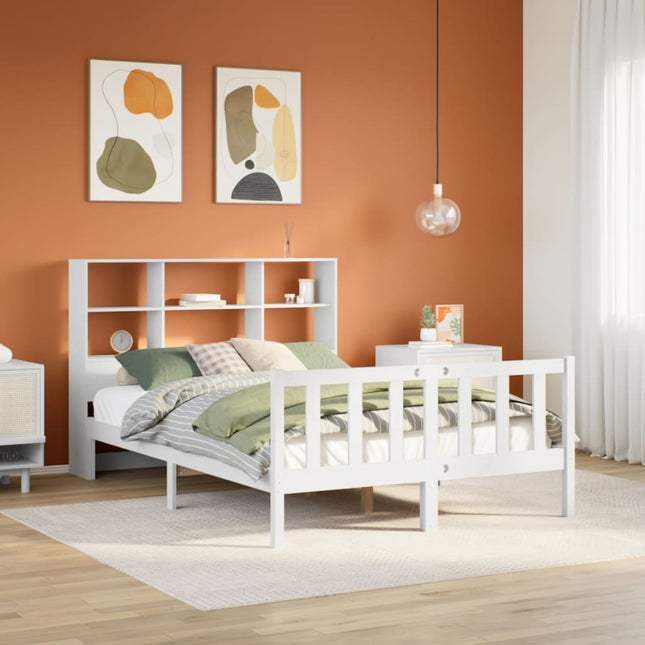 Bed met boekenkast zonder matras grenenhout wit 120x190 cm