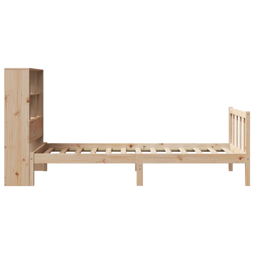 Bed Met Boekenkast Zonder Matras Massief Grenenhout 90 x 200 cm Naturel