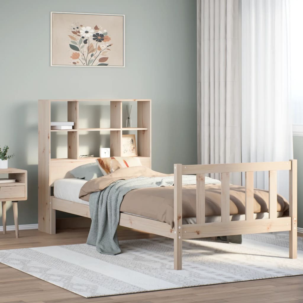 Bed Met Boekenkast Zonder Matras Massief Grenenhout 90 x 200 cm Naturel