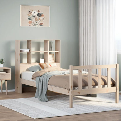 Bed Met Boekenkast Zonder Matras Massief Grenenhout 90 x 200 cm Naturel