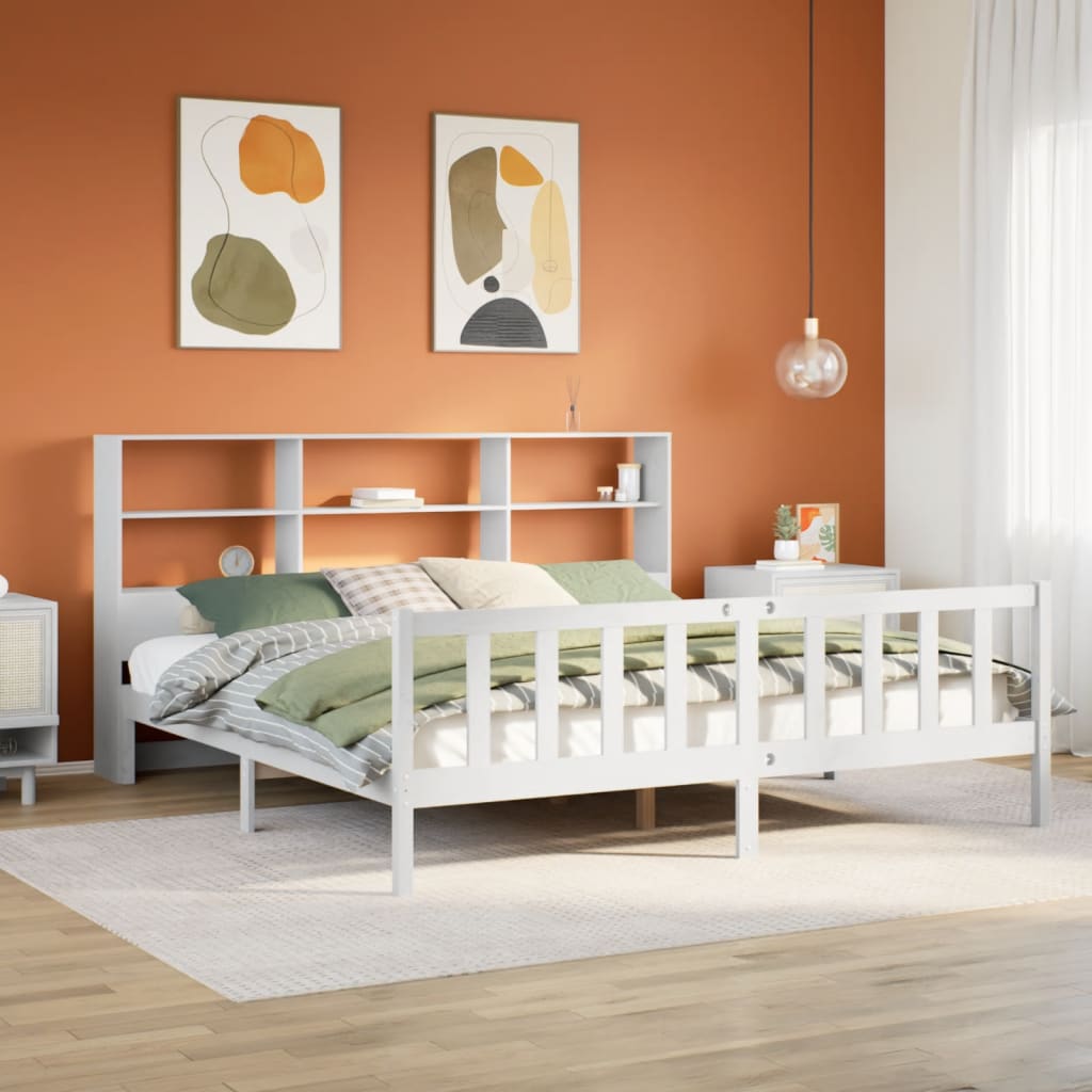Bed met boekenkast zonder matras grenenhout wit 180x200 cm