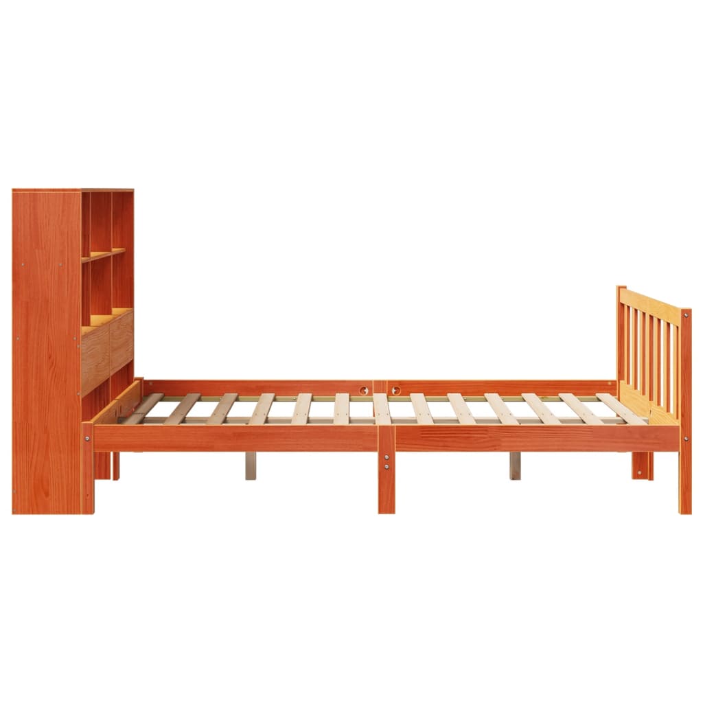Bed met boekenkast zonder matras grenenhout wasbruin 120x190 cm