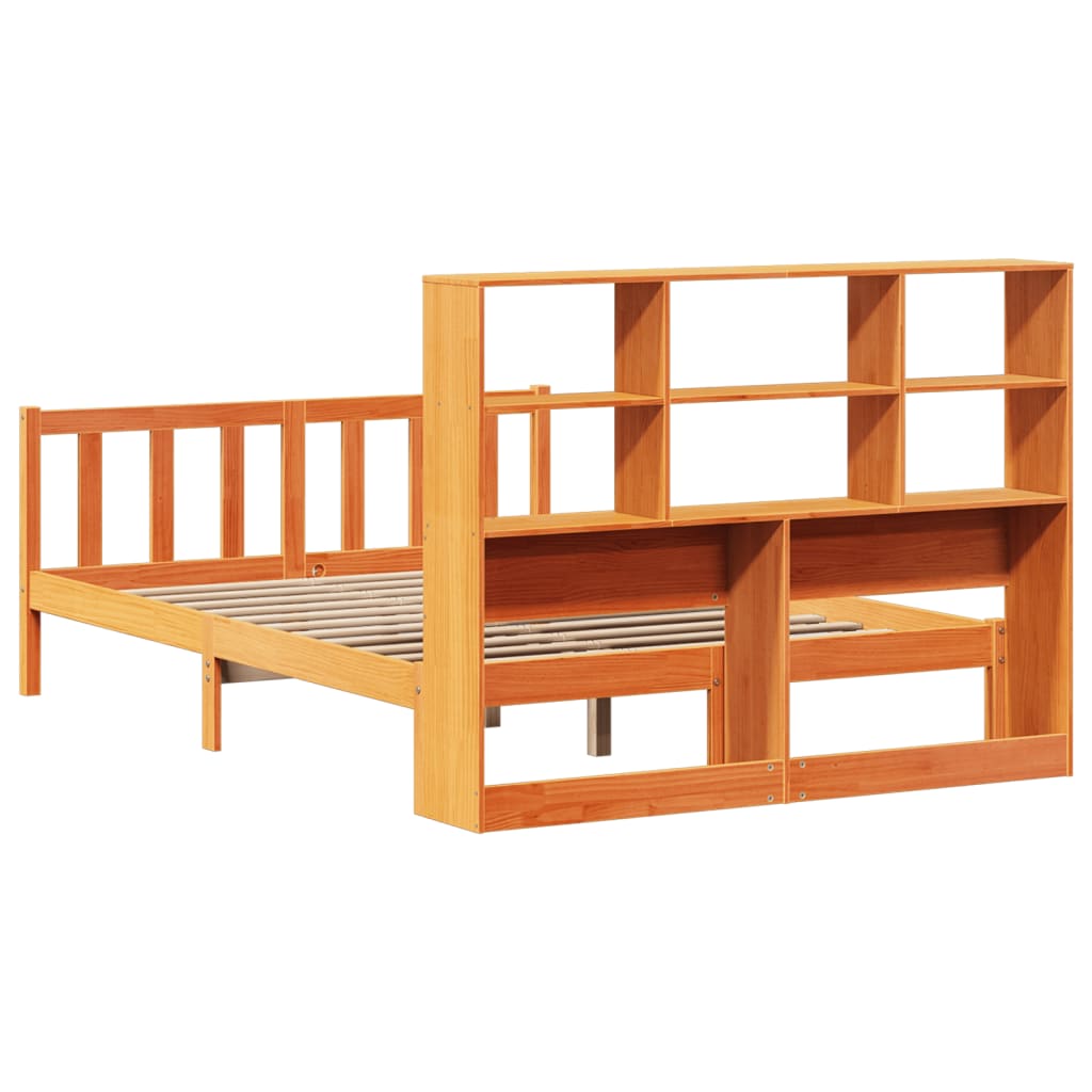 Bed met boekenkast zonder matras grenenhout wasbruin 120x190 cm