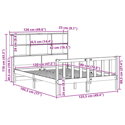 Bed met boekenkast zonder matras grenenhout wasbruin 120x190 cm