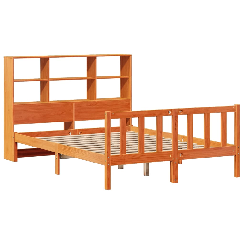 Bed met boekenkast zonder matras grenenhout wasbruin 135x190 cm