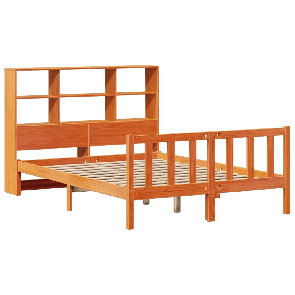 Bed met boekenkast zonder matras grenenhout wasbruin 140x190 cm