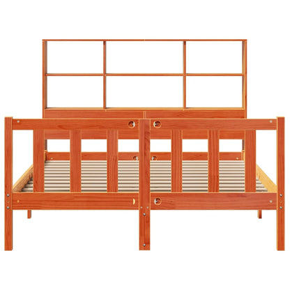 Bed met boekenkast zonder matras grenenhout wasbruin 140x190 cm