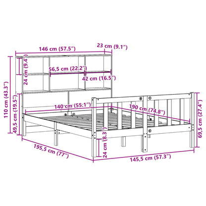 Bed met boekenkast zonder matras grenenhout wasbruin 140x190 cm