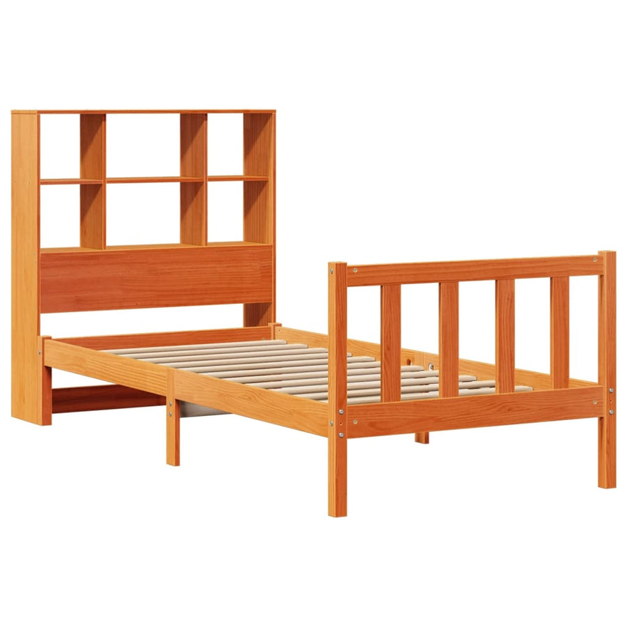 Bed met boekenkast zonder matras grenenhout wasbruin 100x200 cm