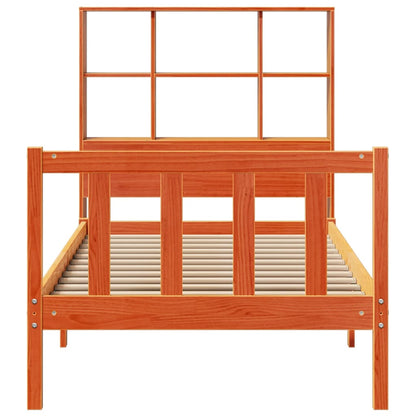 Bed met boekenkast zonder matras grenenhout wasbruin 100x200 cm