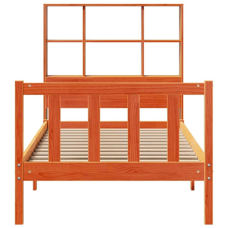Bed met boekenkast zonder matras grenenhout wasbruin 100x200 cm