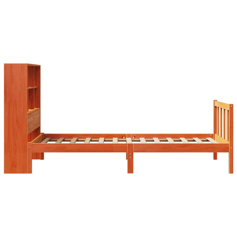 Bed met boekenkast zonder matras grenenhout wasbruin 100x200 cm