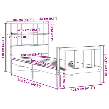 Bed met boekenkast zonder matras grenenhout wasbruin 100x200 cm