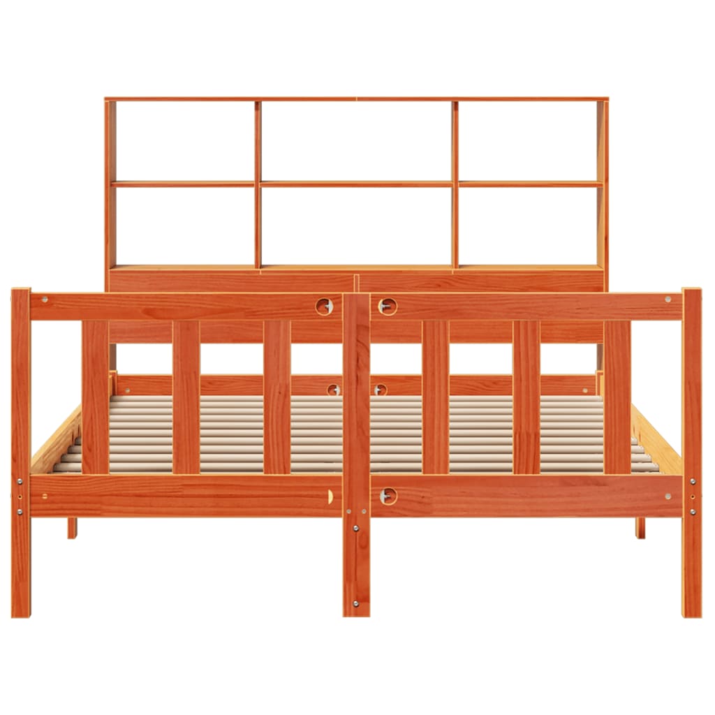 Bed met boekenkast zonder matras grenenhout wasbruin 120x200 cm
