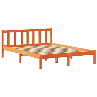 Bed met boekenkast zonder matras grenenhout wasbruin 140x200 cm