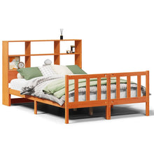Bed met boekenkast zonder matras grenenhout wasbruin 150x200 cm