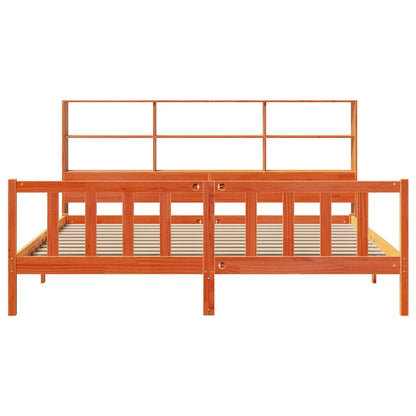 Bed met boekenkast zonder matras grenenhout wasbruin 180x200 cm