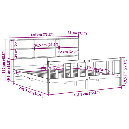 Bed met boekenkast zonder matras grenenhout wasbruin 180x200 cm