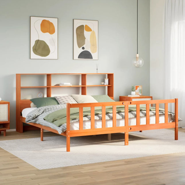 Bed met boekenkast zonder matras grenenhout wasbruin 180x200 cm