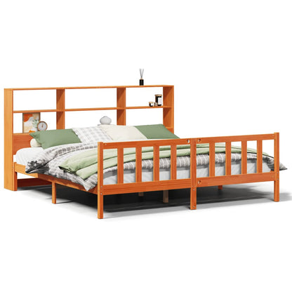 Bed met boekenkast zonder matras grenenhout wasbruin 200x200 cm