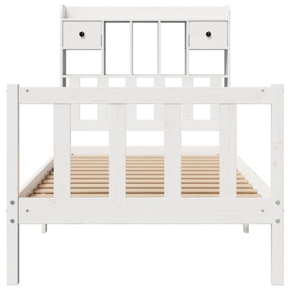 Bed met boekenkast zonder matras grenenhout wit 75x190 cm