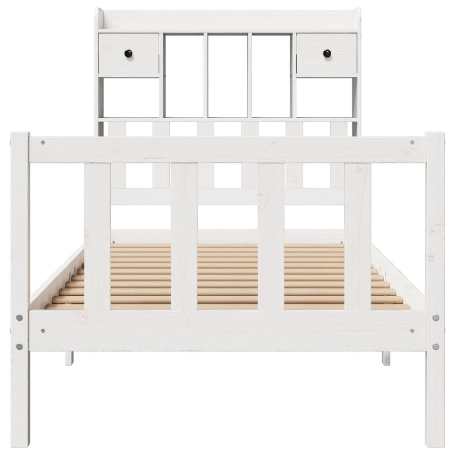Bed met boekenkast zonder matras grenenhout wit 75x190 cm