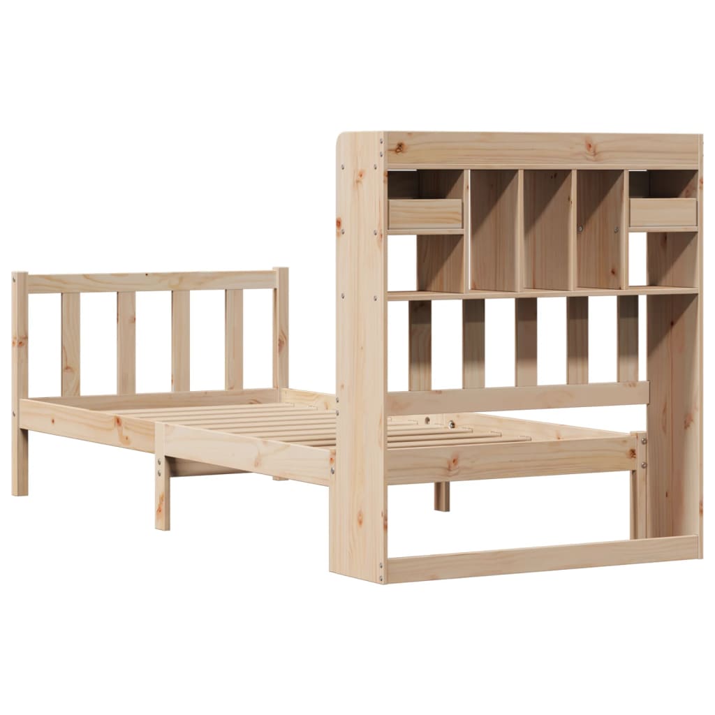 Bed met boekenkast zonder matras massief grenenhout 90x190 cm