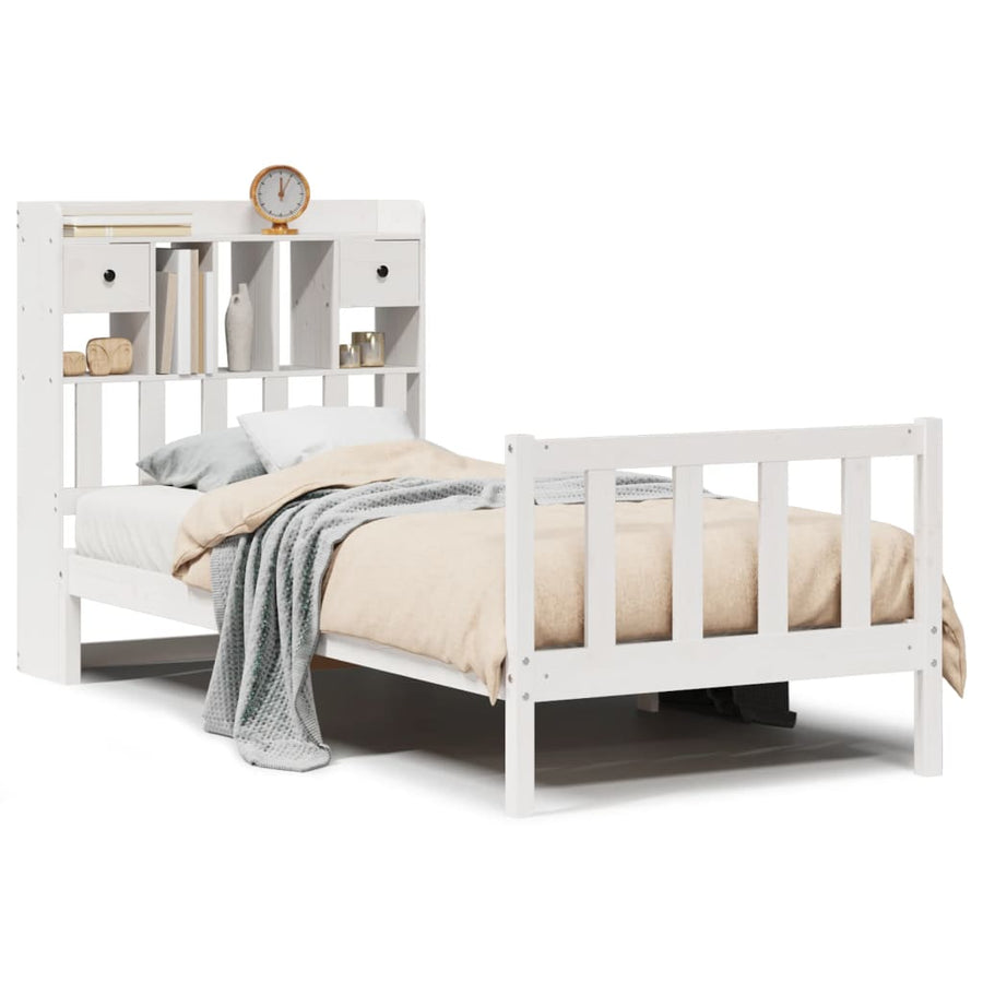 Bed met boekenkast zonder matras grenenhout wit 90x190 cm