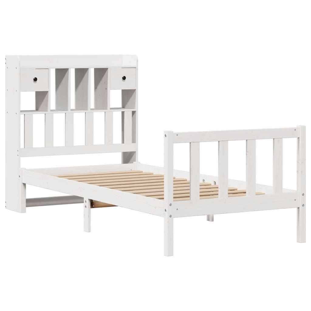 Bed met boekenkast zonder matras grenenhout wit 90x190 cm