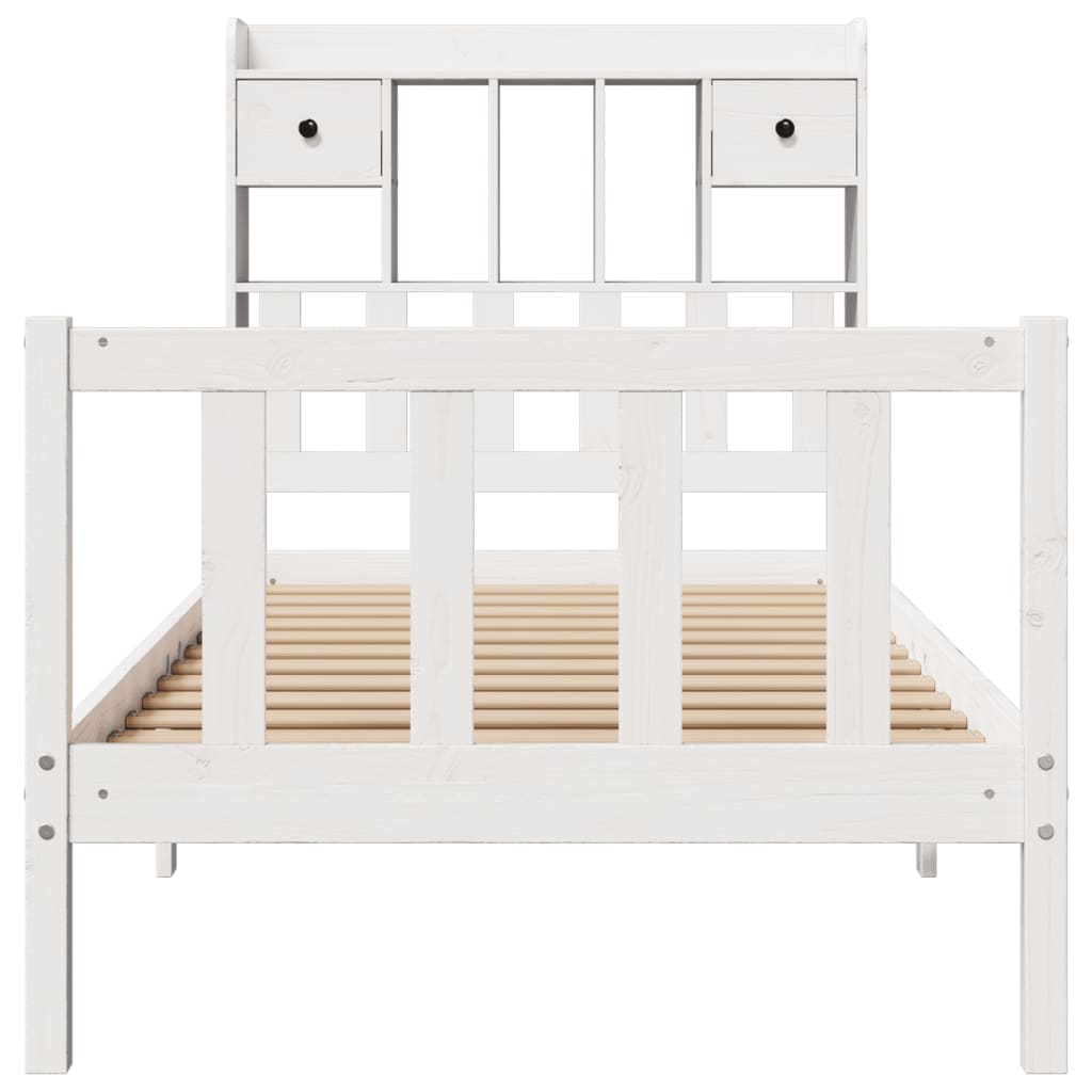 Bed met boekenkast zonder matras grenenhout wit 90x190 cm