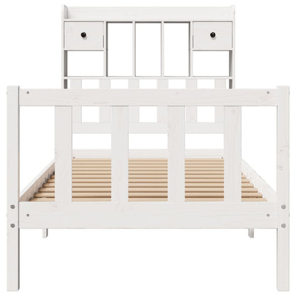 Bed met boekenkast zonder matras grenenhout wit 90x190 cm