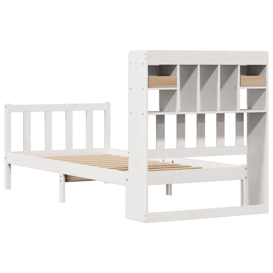 Bed met boekenkast zonder matras grenenhout wit 90x190 cm
