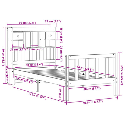 Bed met boekenkast zonder matras grenenhout wit 90x190 cm