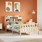 Bed massief grenenhout 135x190 cm met boekenkast