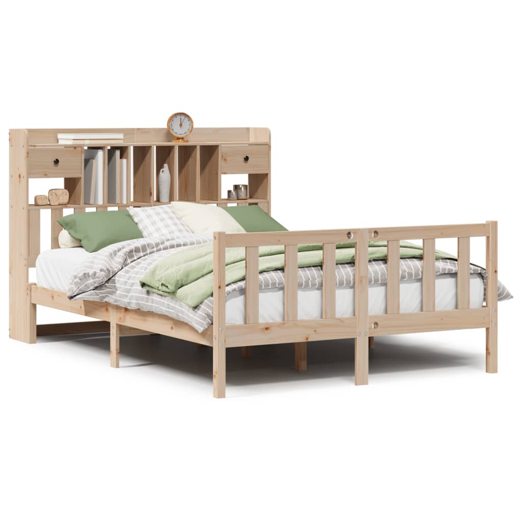 Bed met boekenkast zonder matras massief grenenhout 140x190 cm
