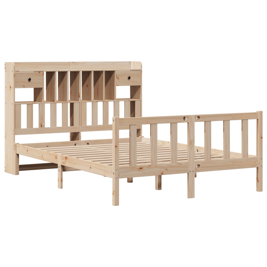 Bed met boekenkast zonder matras massief grenenhout 140x190 cm