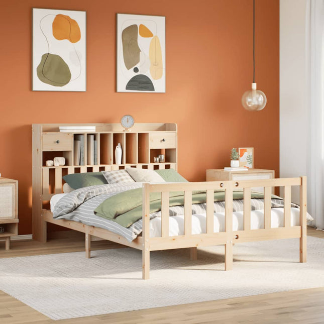 Bed met boekenkast zonder matras massief grenenhout 140x190 cm