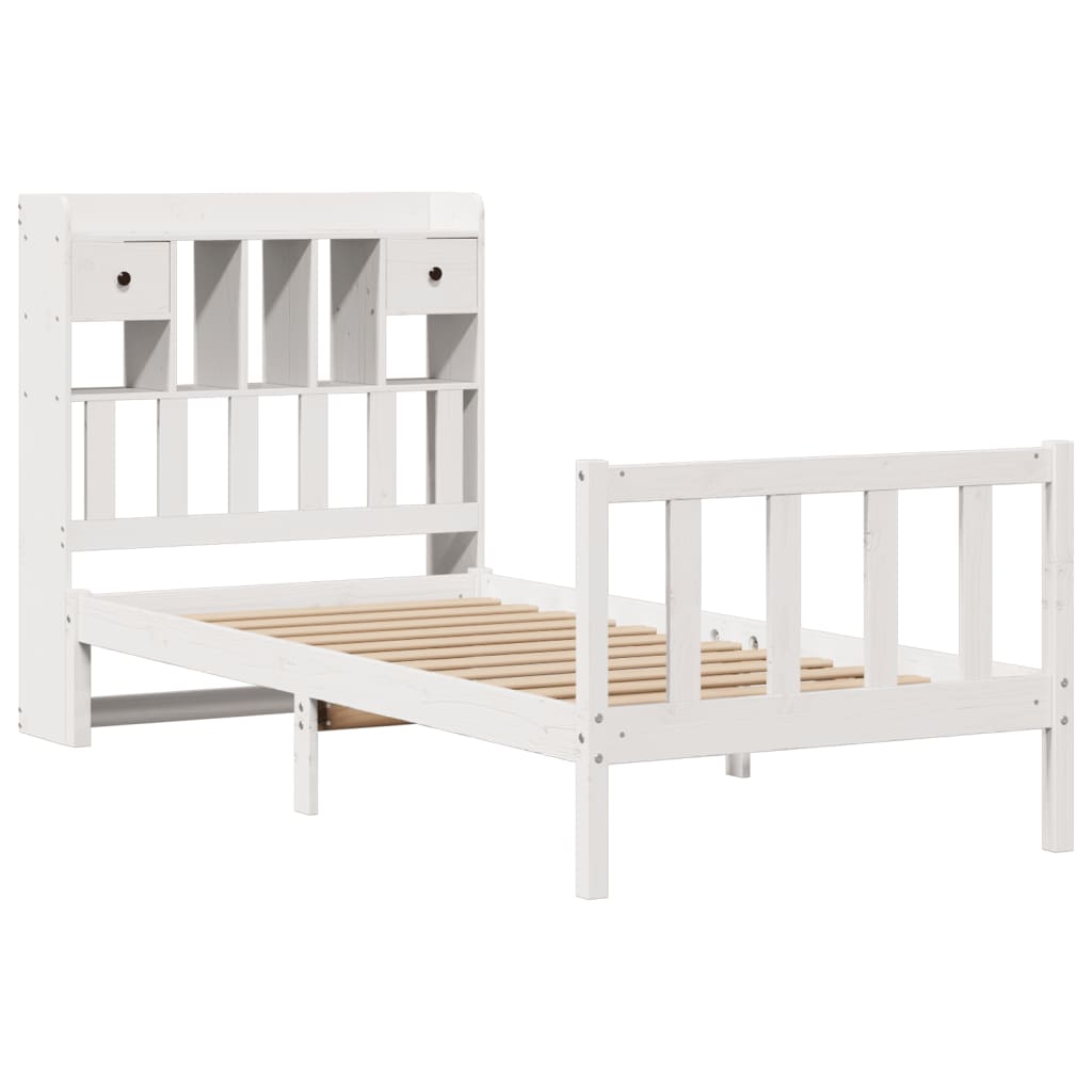 Bed met boekenkast zonder matras grenenhout wit 90x200 cm