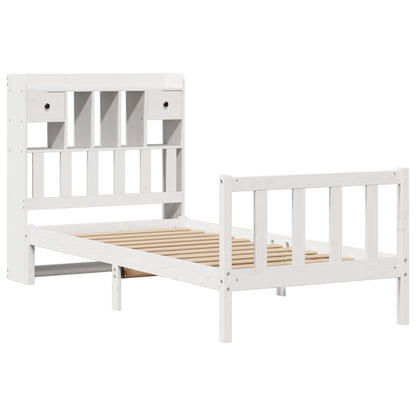 Bed met boekenkast zonder matras grenenhout wit 90x200 cm