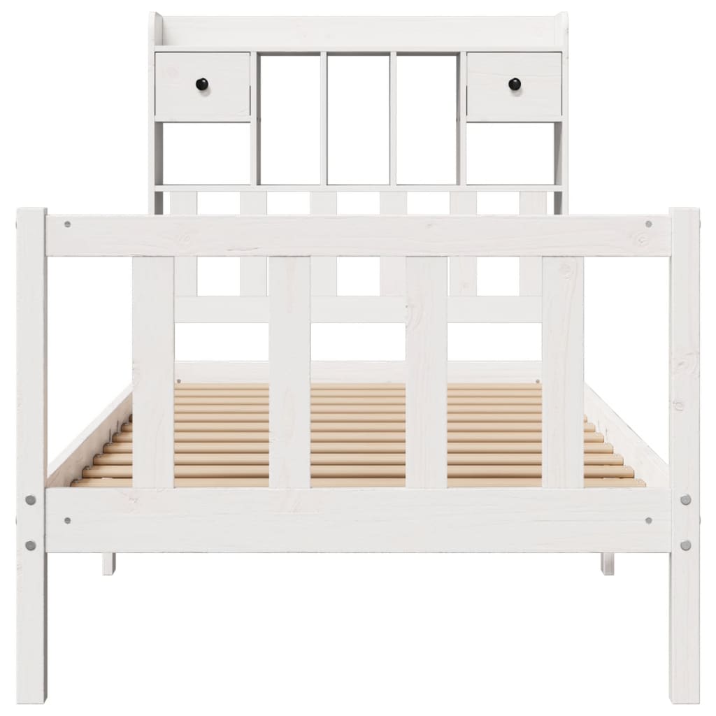 Bed met boekenkast zonder matras grenenhout wit 90x200 cm