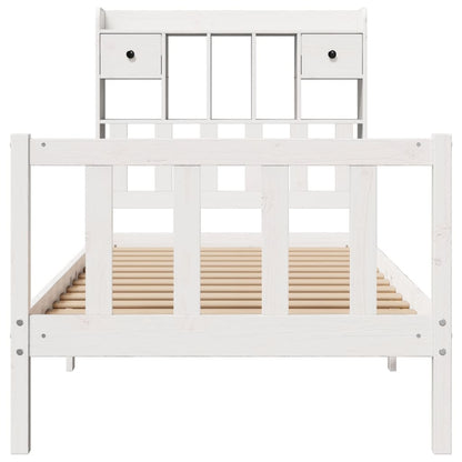 Bed met boekenkast zonder matras grenenhout wit 90x200 cm