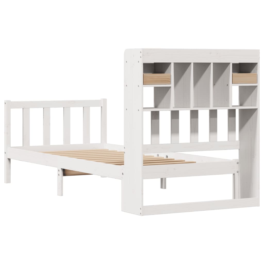Bed met boekenkast zonder matras grenenhout wit 90x200 cm