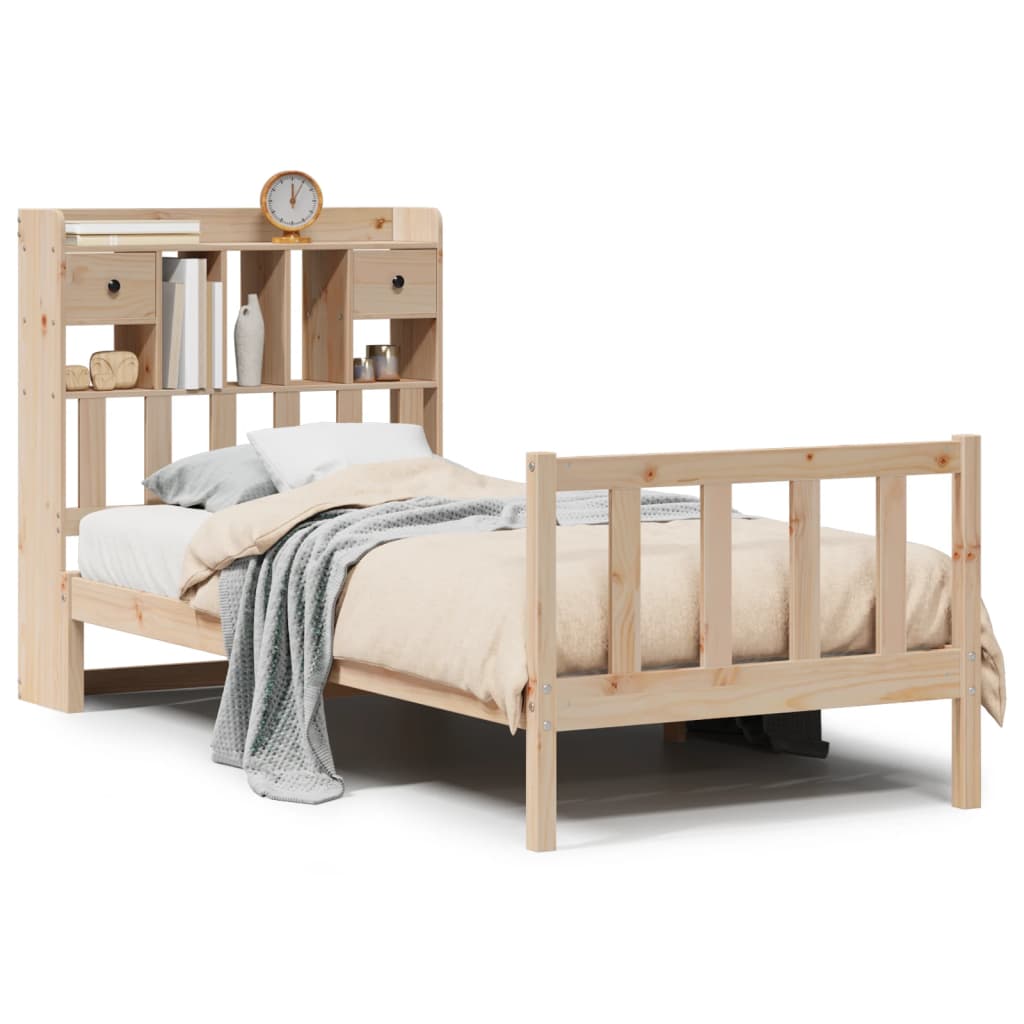 Bed met boekenkast zonder matras massief grenenhout 100x200 cm
